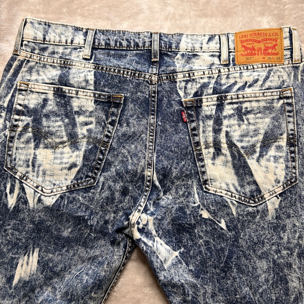 Mens Levis 512 Acid Wash Jeans 39x31 Mid Rise Slim Taper Leg Denim Retro 80s - Picture 9 of 13